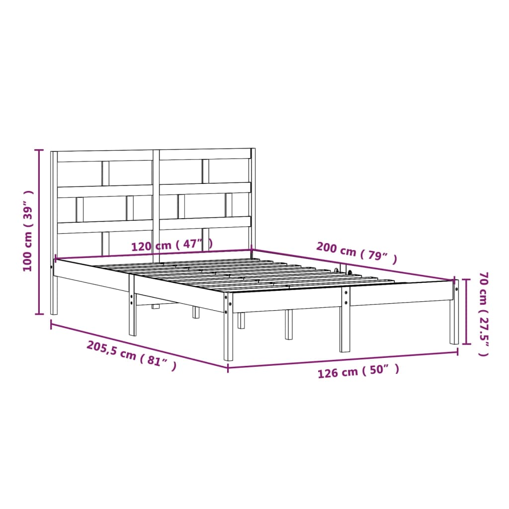 Okvir za krevet od masivne borovine bijeli 120 x 200 cm