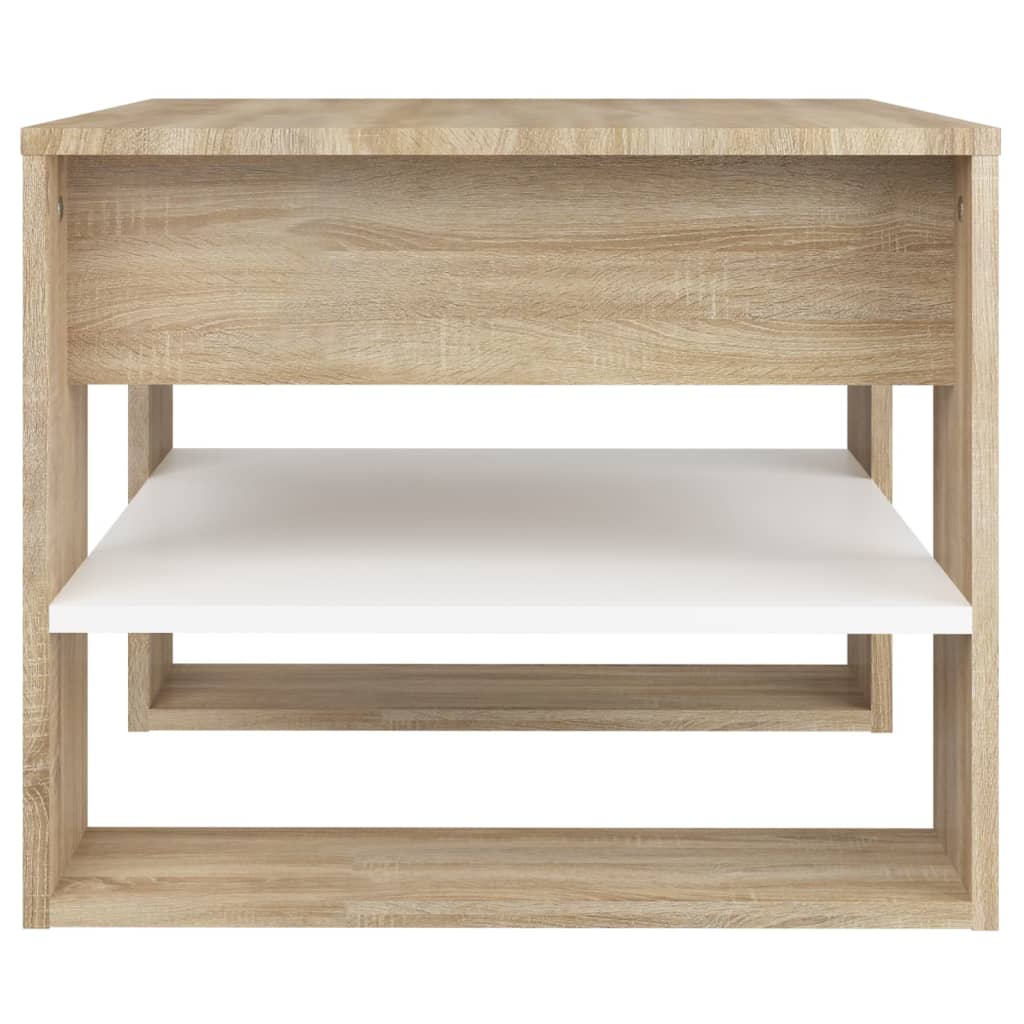 Stolić za kavu bijeli i hrast 55,5x55x45 cm konstruirano drvo