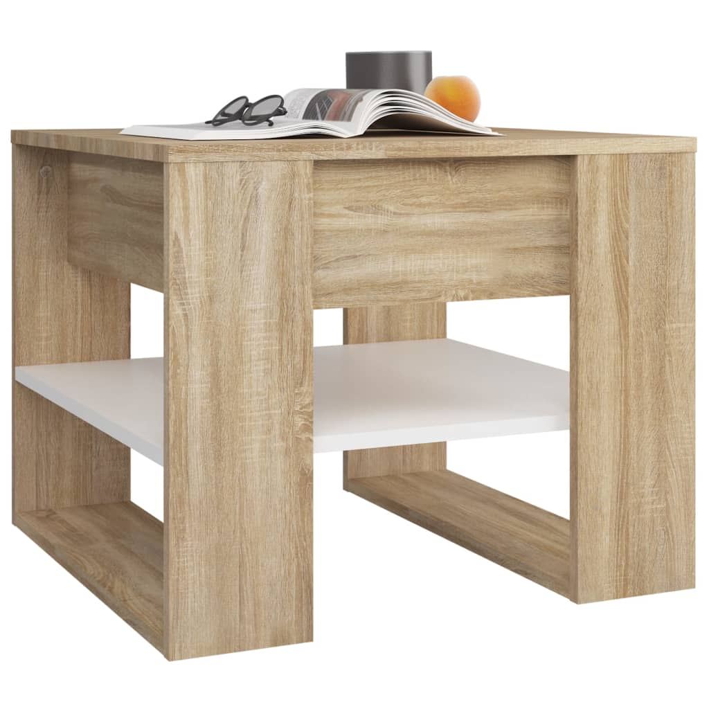 Stolić za kavu bijeli i hrast 55,5x55x45 cm konstruirano drvo