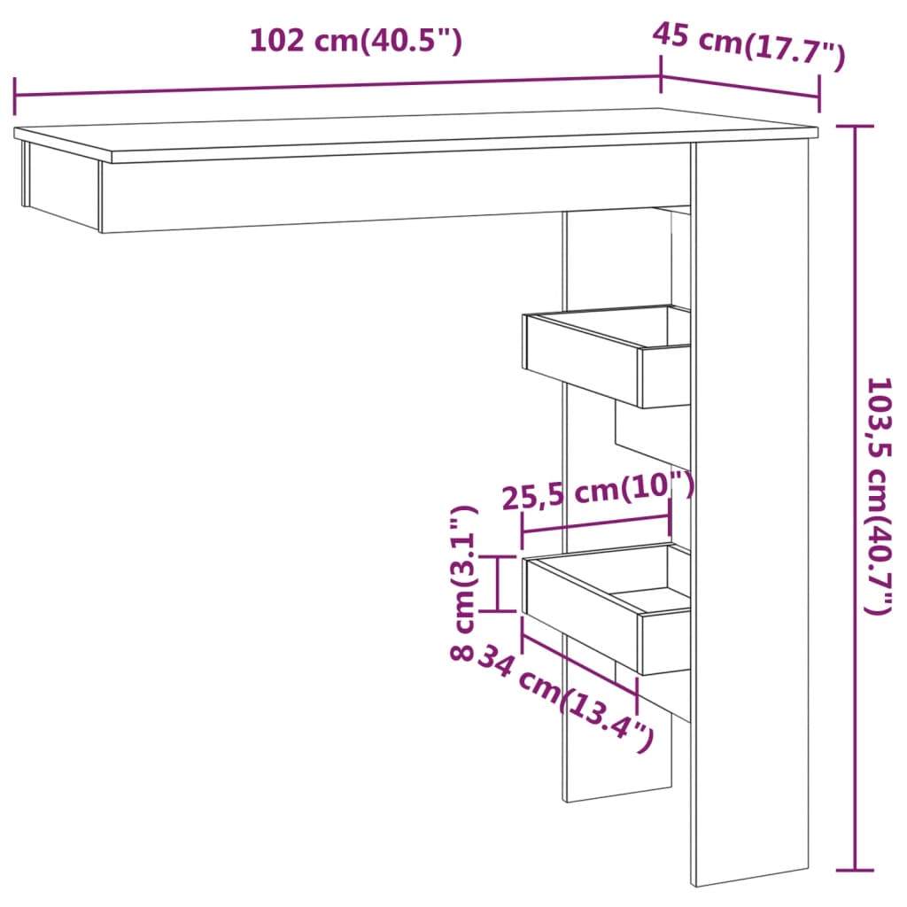 Zidni barski stol crni 102 x 45 x 103,5 cm konstruirano drvo