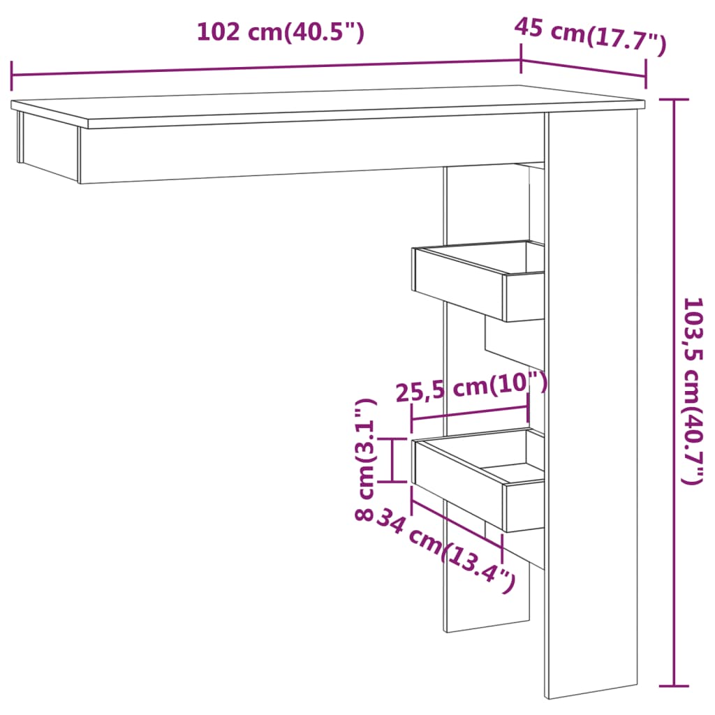 Zidni barski stol boja hrasta 102x45x103,5 cm konstruirano drvo
