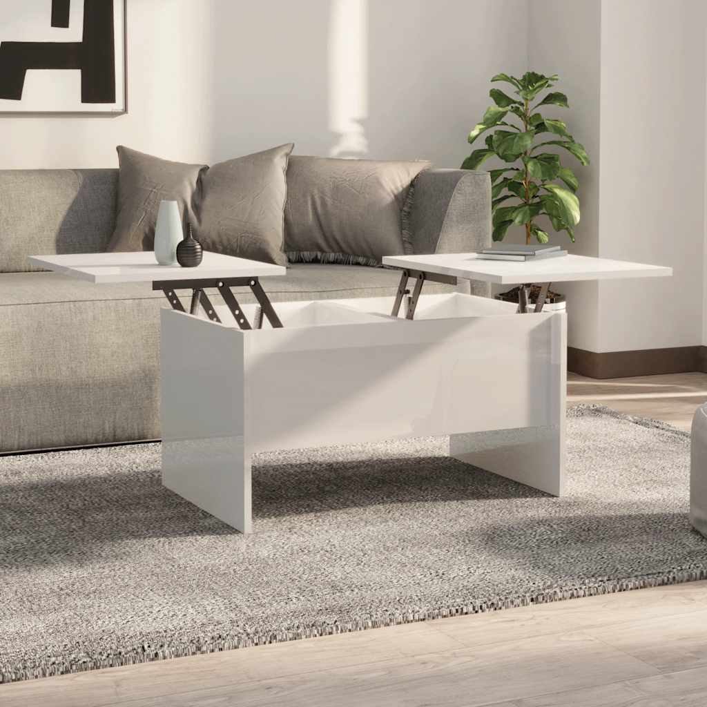 Stolić za kavu sjajni bijeli 80x50x42,5 cm konstruirano drvo