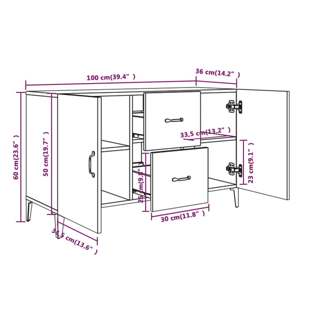 Komoda crna 100 x 36 x 60 cm od konstruiranog drva