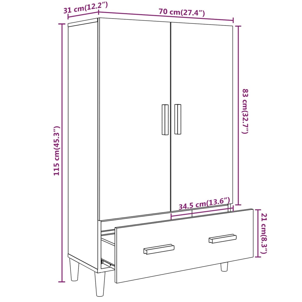 Komoda boja dimljenog hrasta 70 x 31 x 115 cm konstruirano drvo