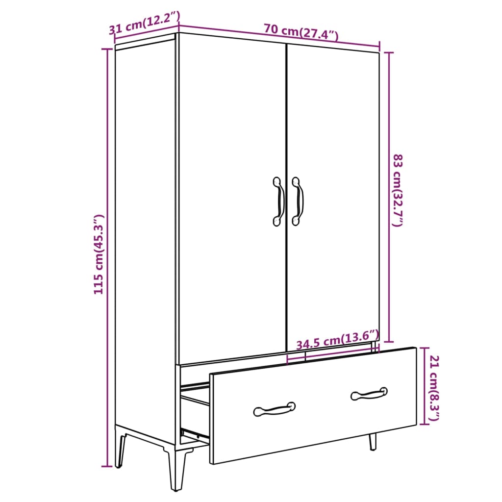 Visoka komoda boja hrasta sonome 70x31x115 cm konstruirano drvo