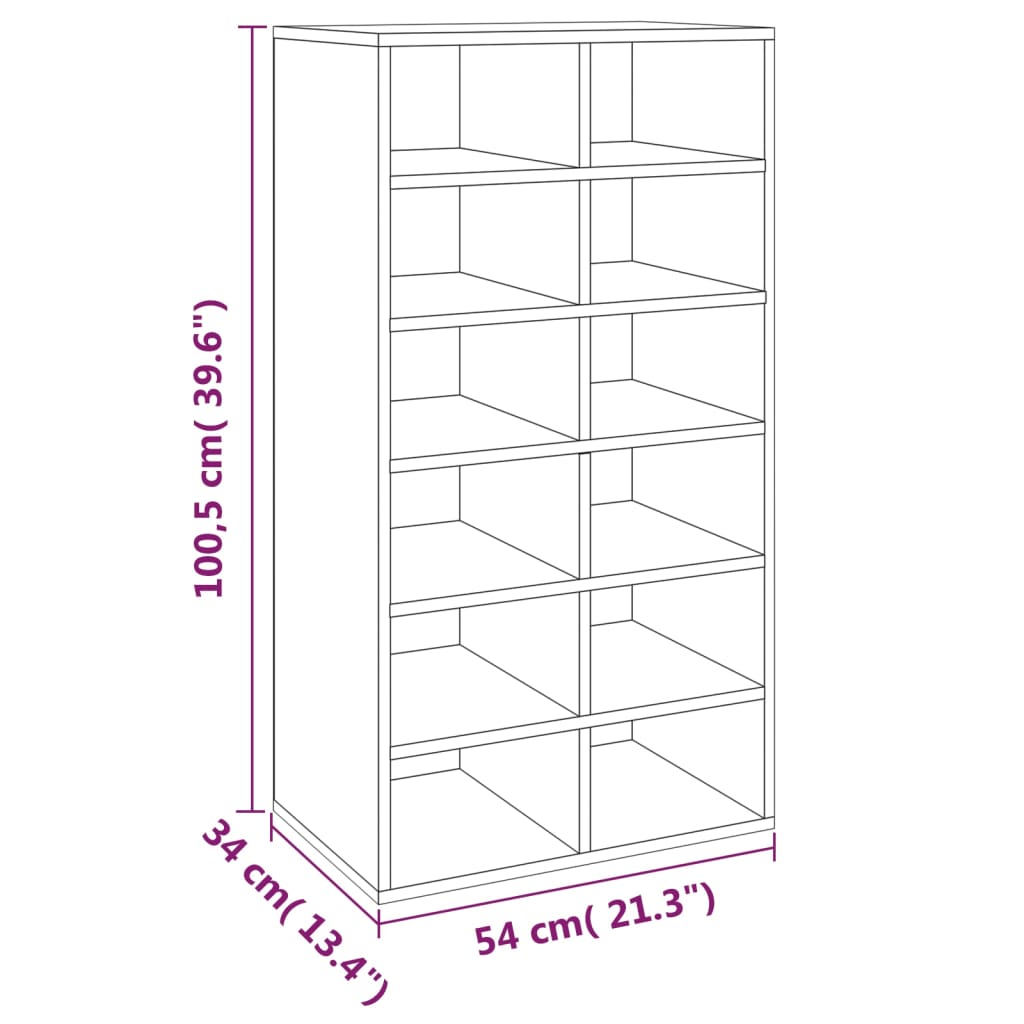 Stalak za cipele boja hrasta 54x34x100,5 cm konstruirano drvo