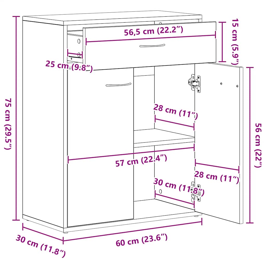 Komoda boja dimljenog hrasta 60x30x75 cm od konstruiranog drva