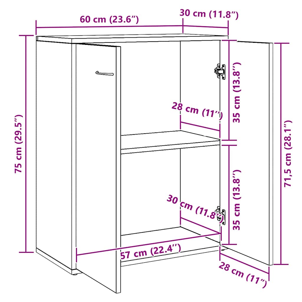 Komoda boja dimljenog hrasta 60 x 30 x 75 cm konstruirano drvo