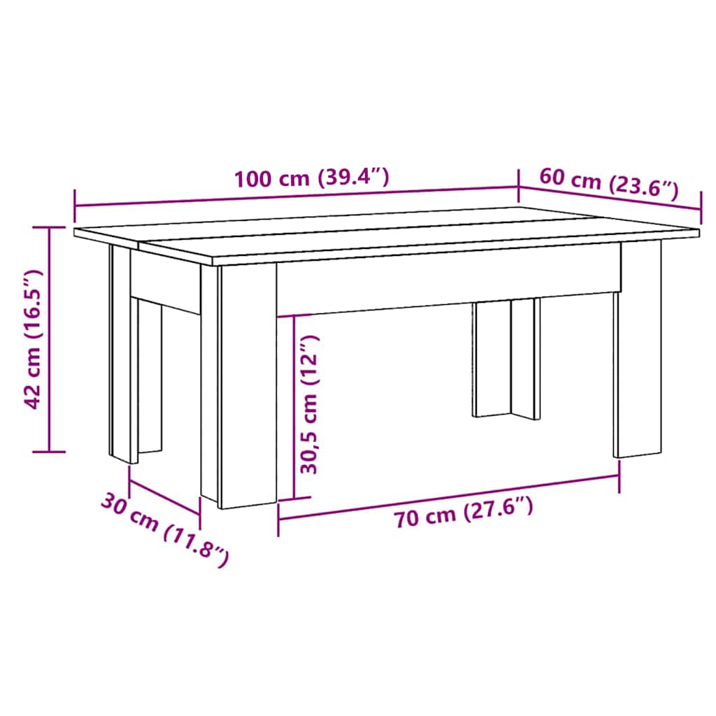 Stolić za kavu boja hrasta 100 x 60 x 42 cm konstruirano drvo