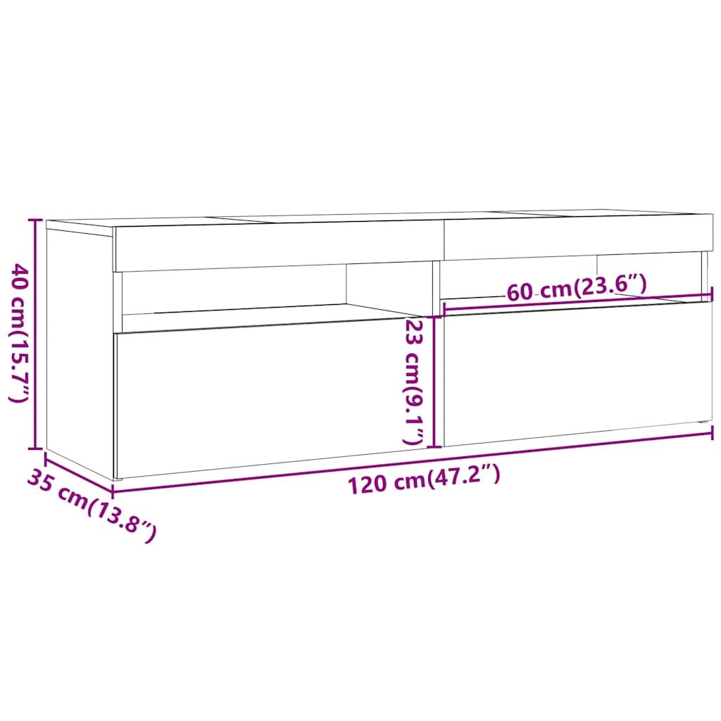 TV ormarić s LED svjetlima boja dimljenog hrasta 120x35x40 cm