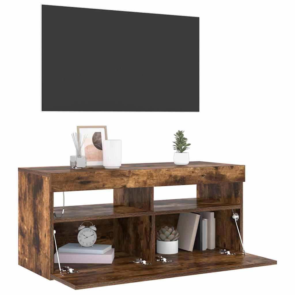 TV ormarić s LED svjetlima boja dimljenog hrasta 90x35x40 cm