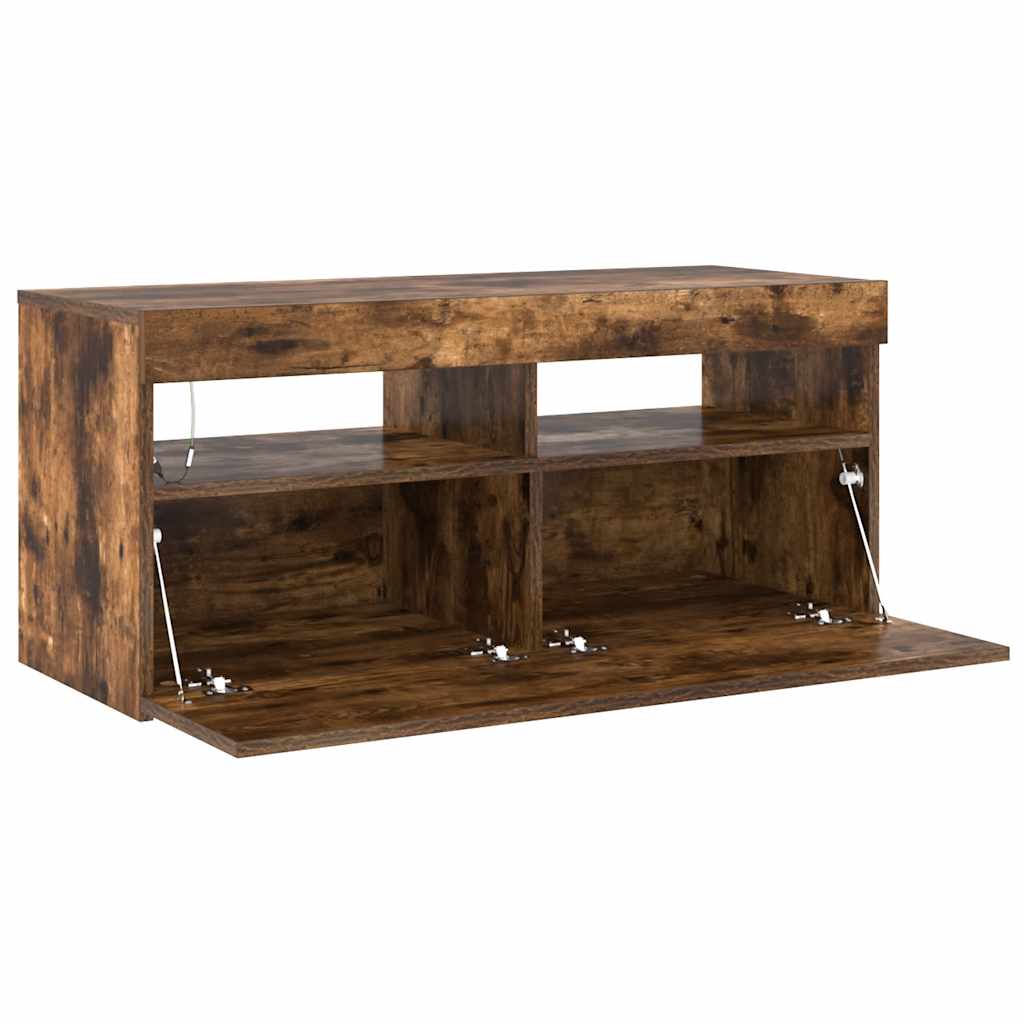 TV ormarić s LED svjetlima boja dimljenog hrasta 90x35x40 cm