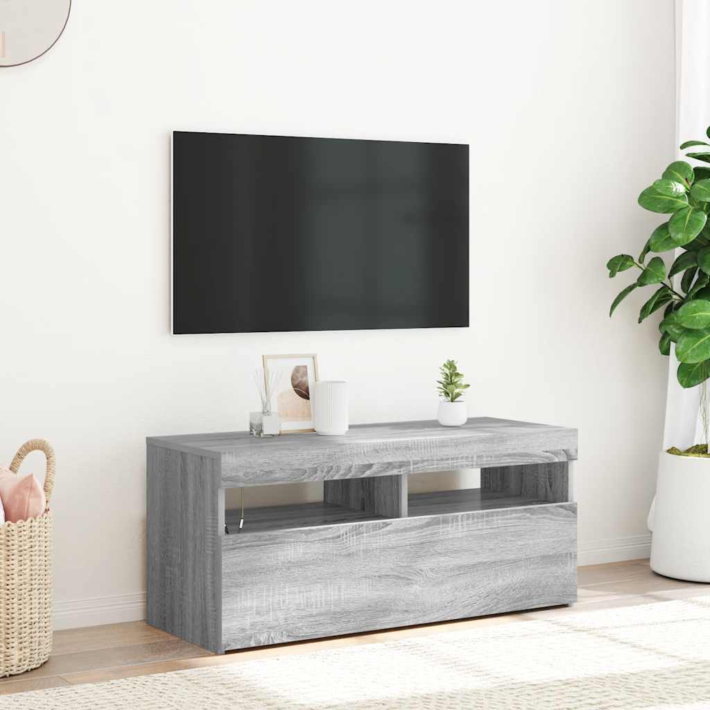 TV ormarić s LED svjetlima boja sivog hrasta sonome 90x35x40 cm