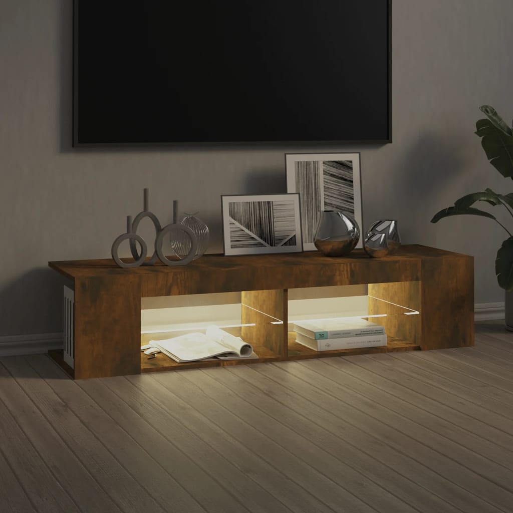 TV ormarić s LED svjetlima boja dimljenog hrasta 135x39x30 cm