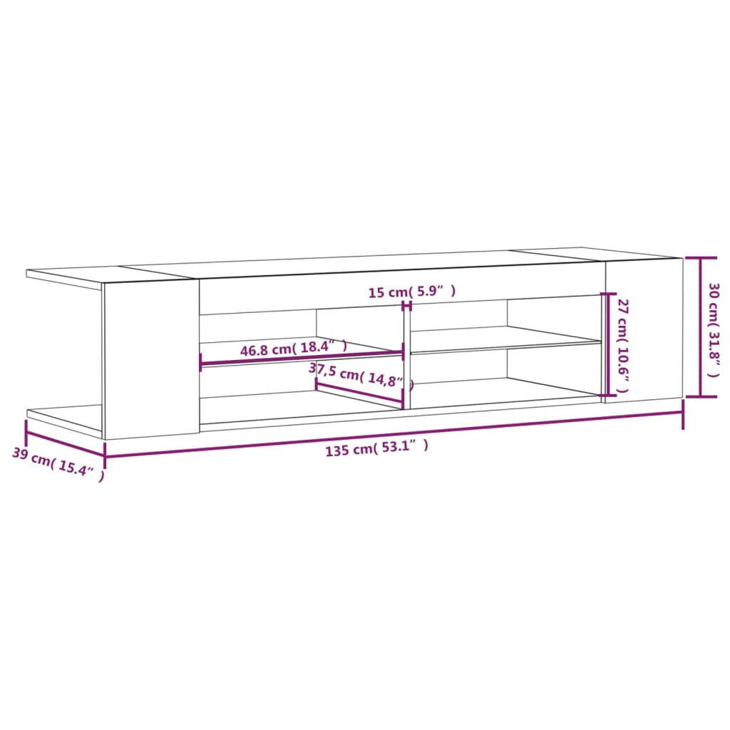 TV ormarić s LED svjetlima boja hrasta sonome 135 x 39 x 30 cm