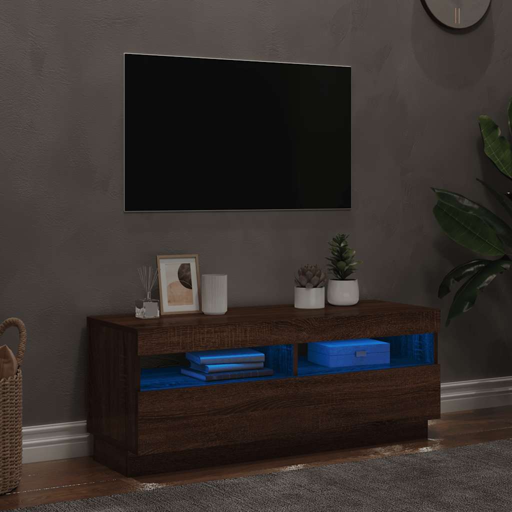 TV ormarić s LED svjetlima boja smeđeg hrasta 100 x 35 x 40 cm