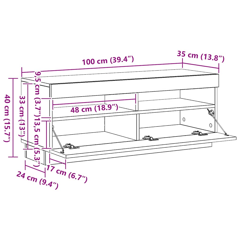TV ormarić s LED svjetlima boja smeđeg hrasta 100 x 35 x 40 cm