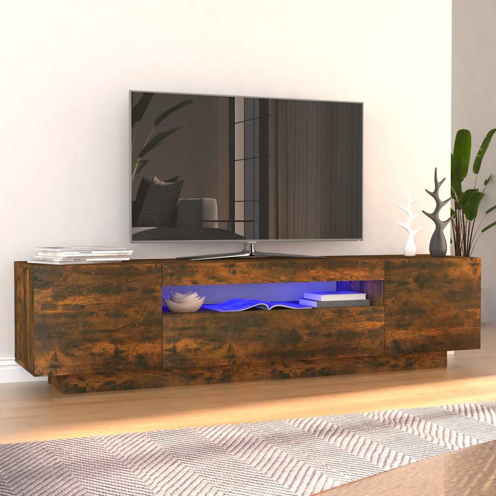 TV ormarić s LED svjetlima boja dimljenog hrasta 160x35x40 cm
