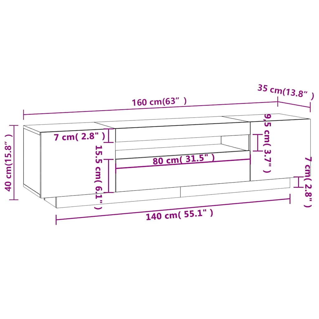 TV ormarić s LED svjetlima boja hrasta sonome 160 x 35 x 40 cm
