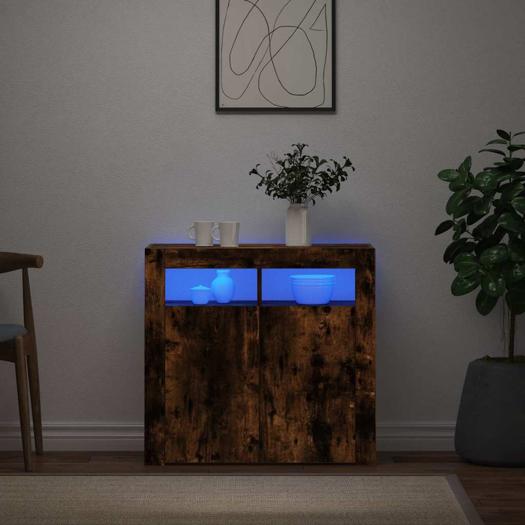 Komoda s LED svjetlima boja dimljenog hrasta 80 x 35 x 75 cm