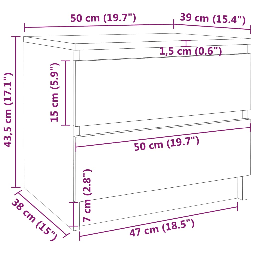 Noćni ormarići 2 kom sivi hrast 50x39x43,5 cm konstruirano drvo