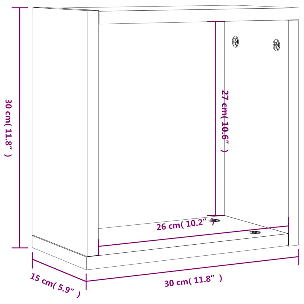 Zidne kockaste police 4 kom dimljeni hrast 30x15x30 cm