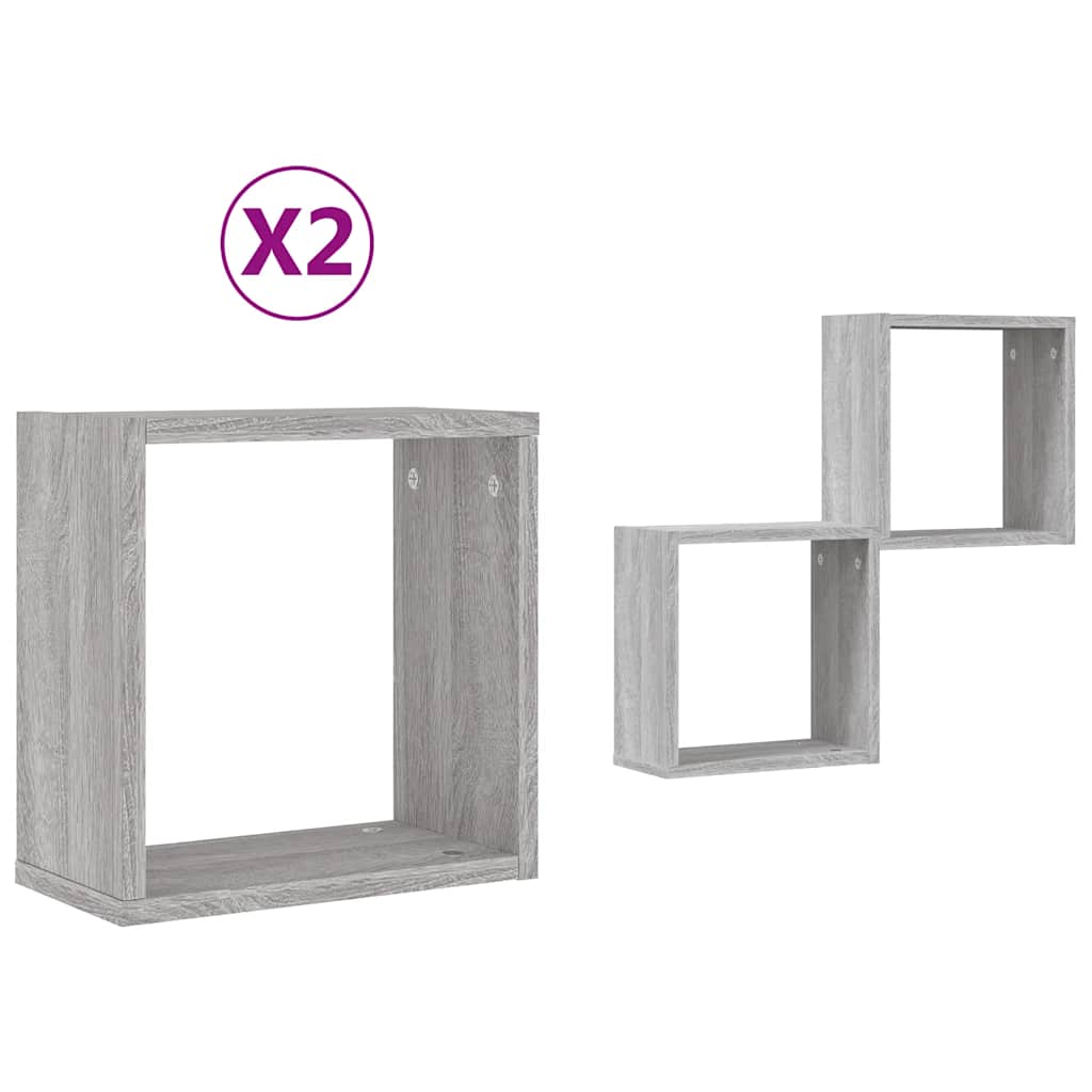 Zidne kockaste police 2 kom Siva Sonoma 30x15x30 cm