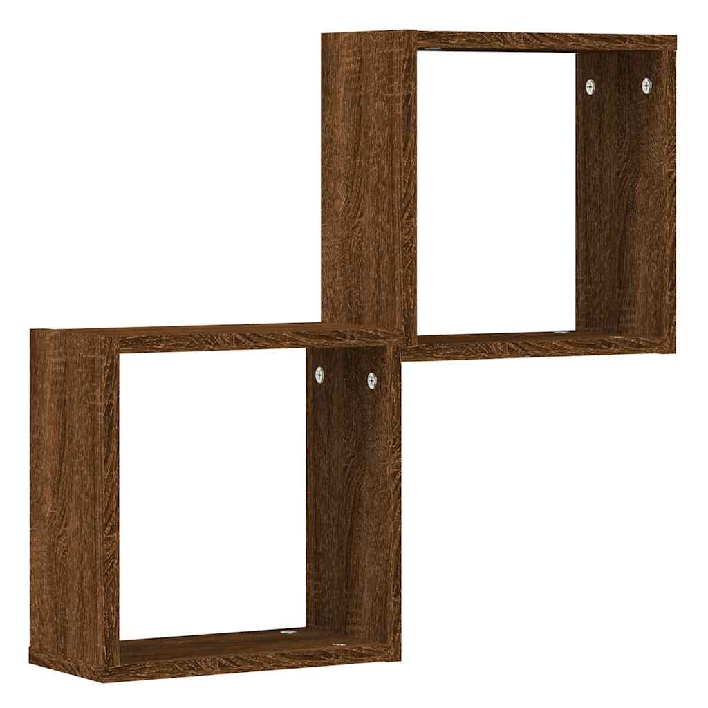 Zidne kockaste police 2 kom smeđi hrast 30x15x30 cm