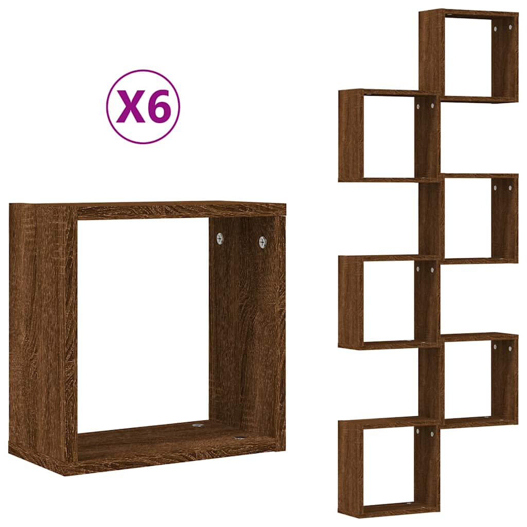 Zidne kockaste police 6 kom smeđi hrast 30x15x30 cm