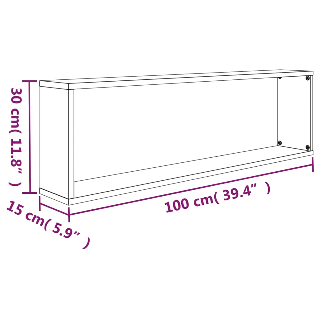 Kockaste zidne police 2 kom boja hrasta 100 x 15 x 30 cm drvene