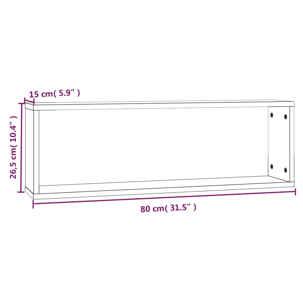 Kockaste zidne police 2 kom boja hrasta 80x15x26,5 cm drvene