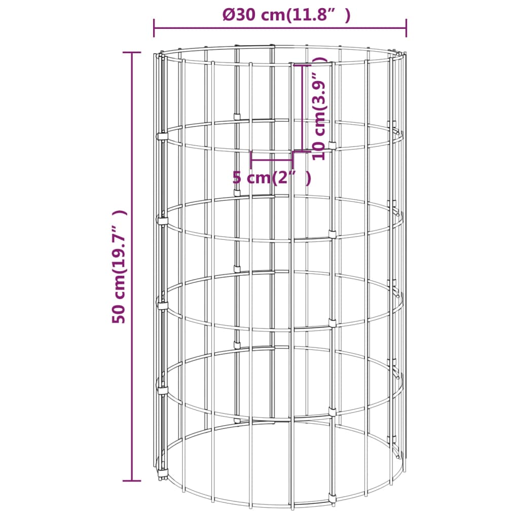 Kružne gabionske gredice 3 kom pocinčani čelik Ø 30 x 50 cm