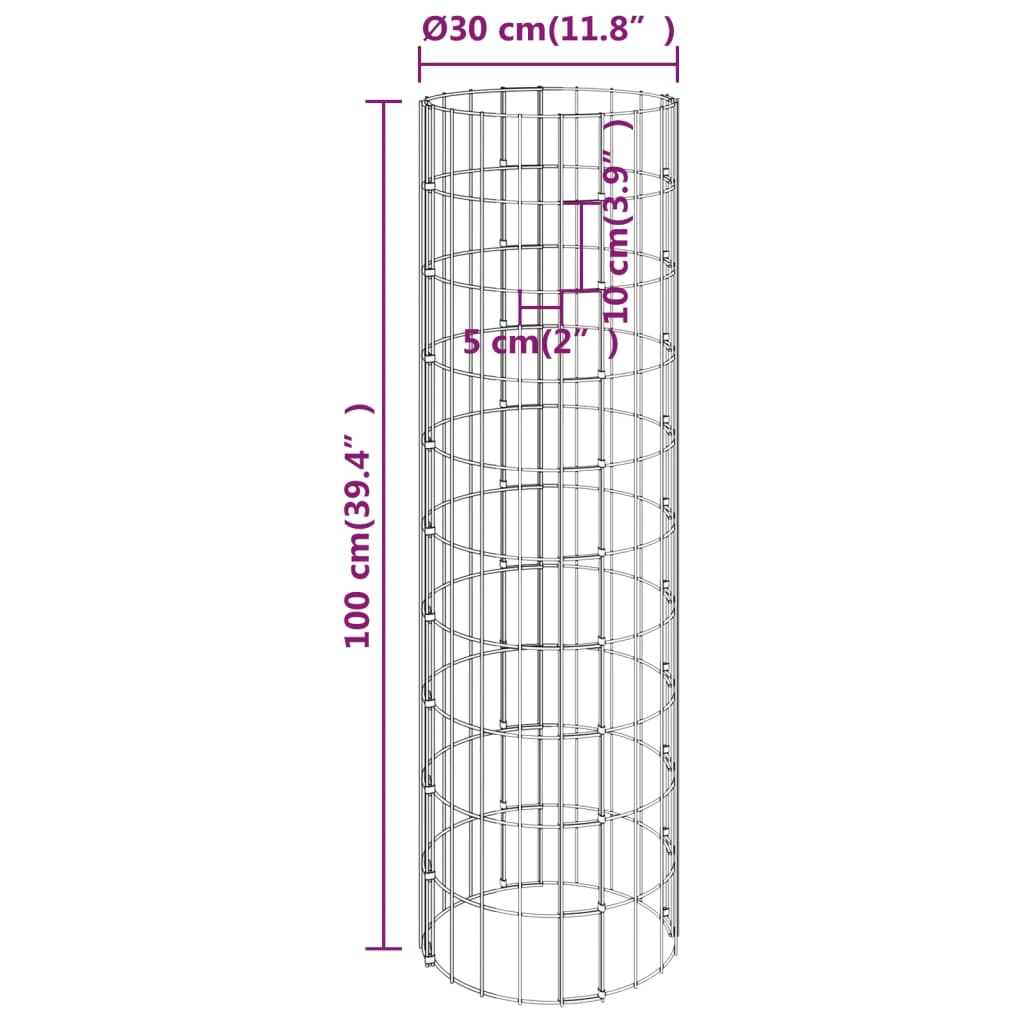 Kružne gabionske gredice 3 kom pocinčani čelik Ø 30 x 100 cm