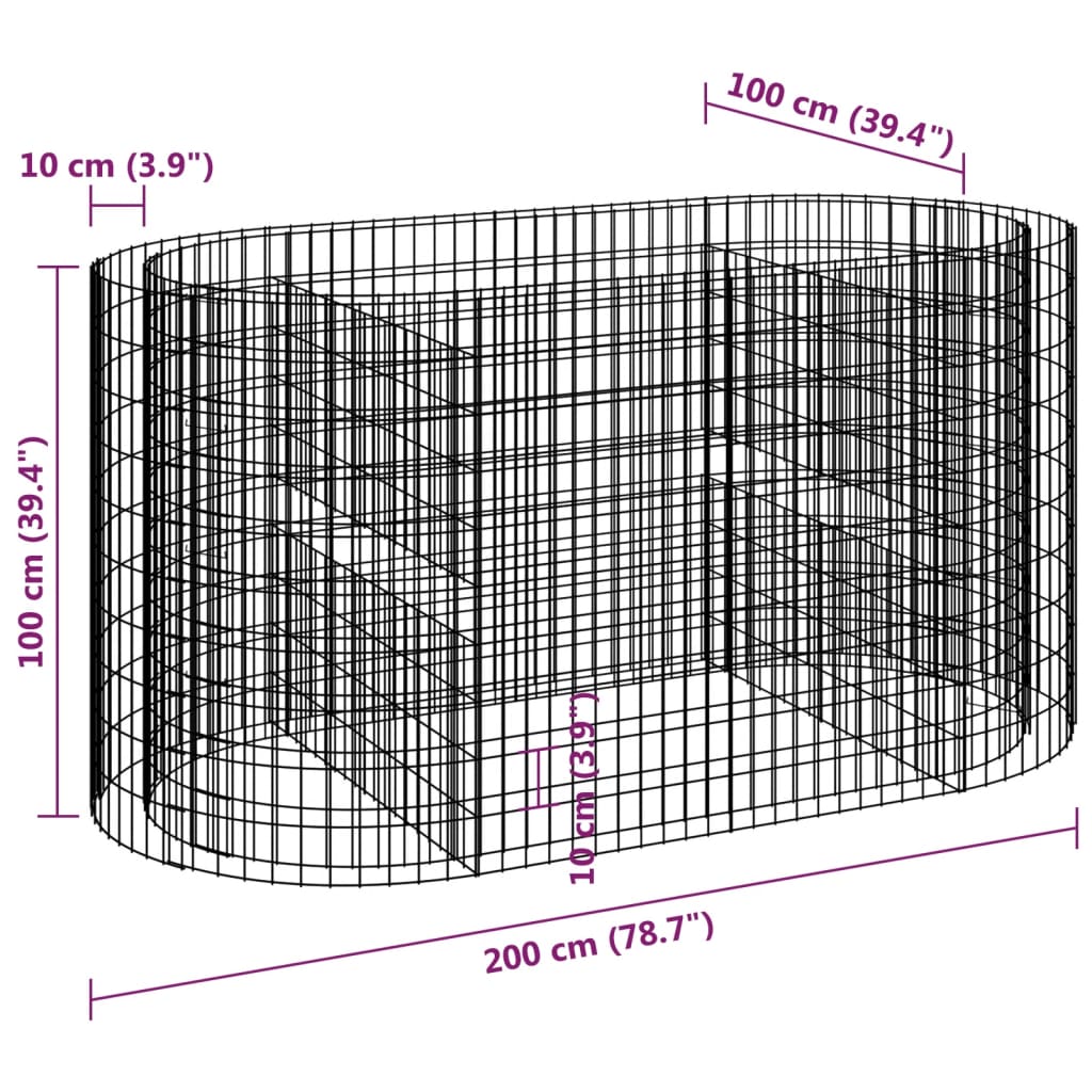 Gabionska povišena gredica od pocinčanog željeza 200x100x100 cm