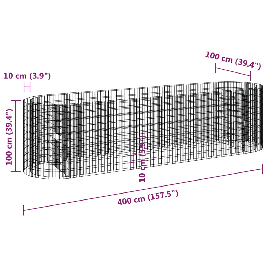 Gabionska povišena gredica od pocinčanog željeza 400x100x100 cm