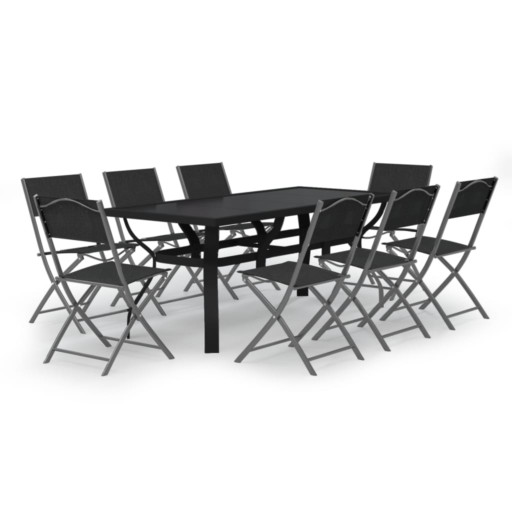 9-dijelni vrtni blagovaonski set sivo-crni