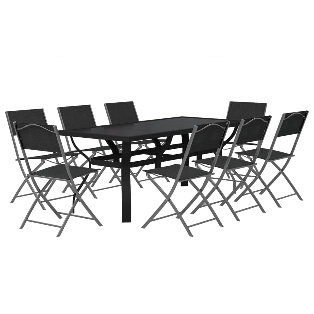 9-dijelni vrtni blagovaonski set sivo-crni