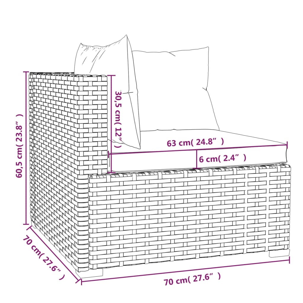 7-dijelna vrtna garnitura od poliratana s jastucima siva