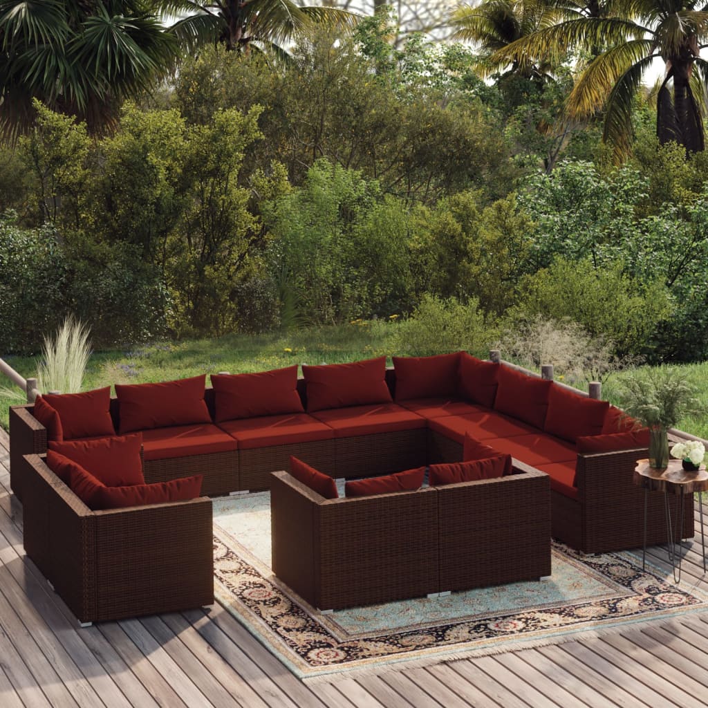 12-dijelna vrtna garnitura od poliratana s jastucima smeđa