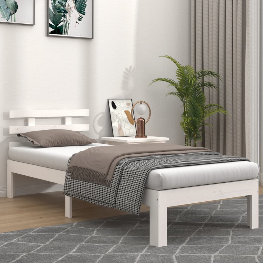 Okvir za krevet od masivnog drva bijeli 75 x 190 cm mali