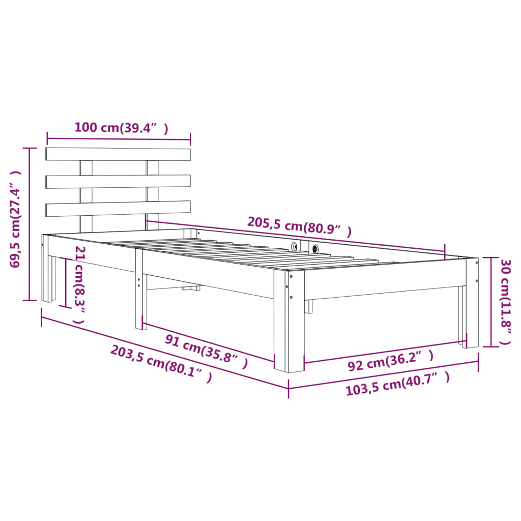 Okvir za krevet od masivnog drva 100 x 200 cm