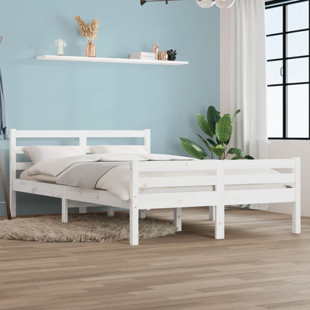 Okvir za krevet od masivnog drva bijeli 135x190 cm bračni