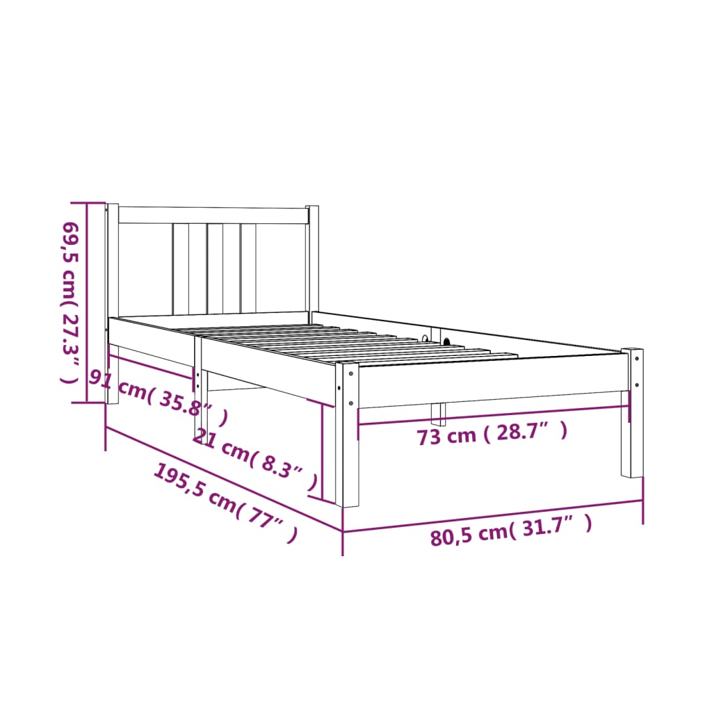 Okvir za krevet od masivnog drva boja meda 75x190 cm mali