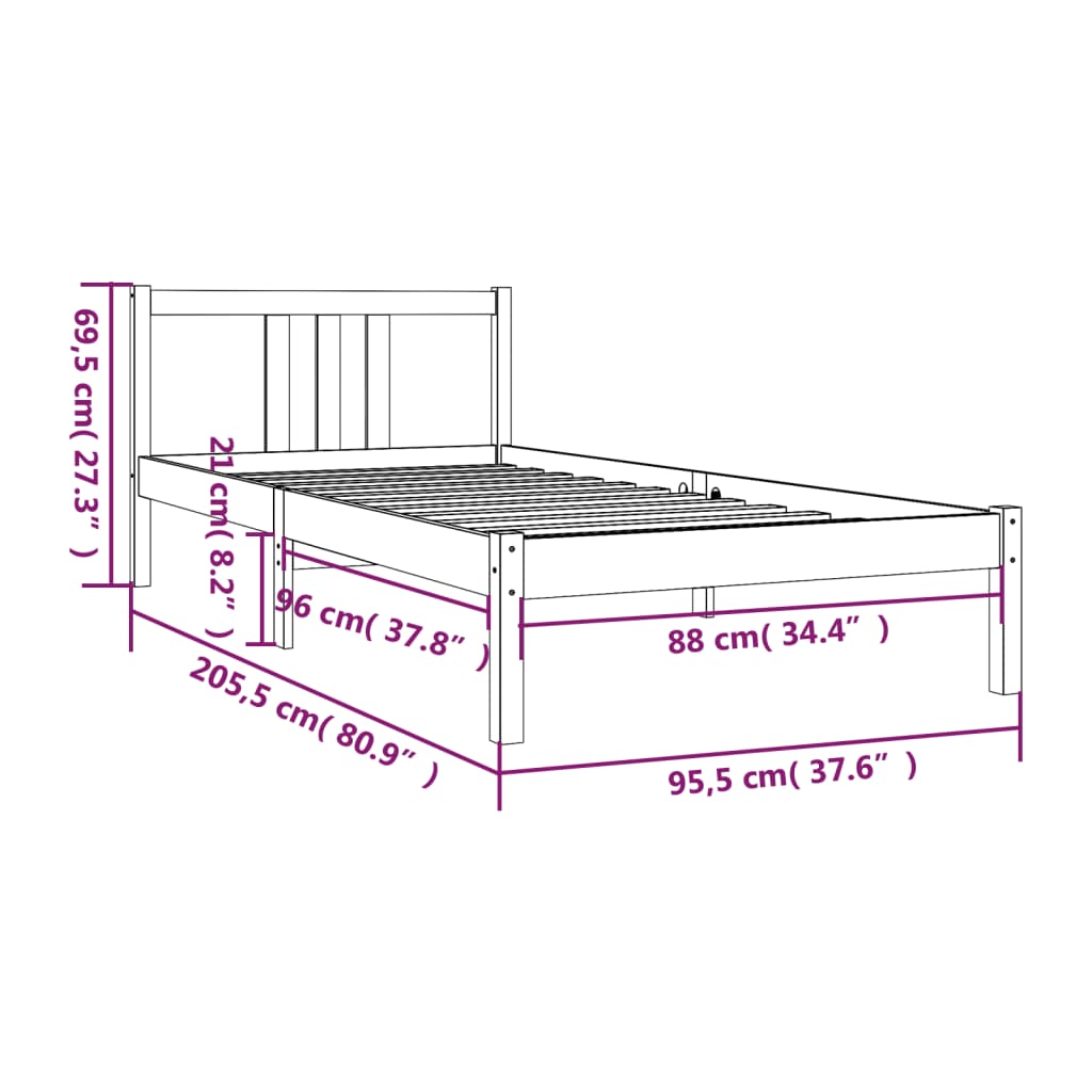 Okvir za krevet od masivnog drva smeđa boja meda 90 x 200 cm