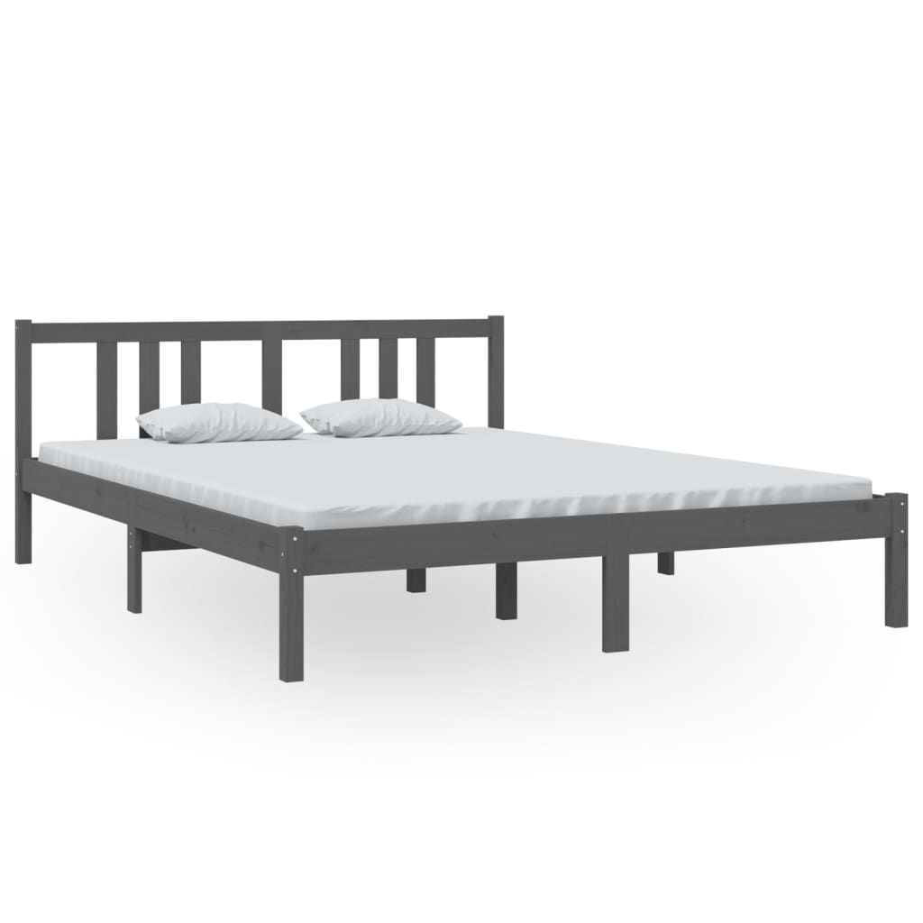 Okvir za krevet od masivnog drva sivi 150 x 200 cm veliki
