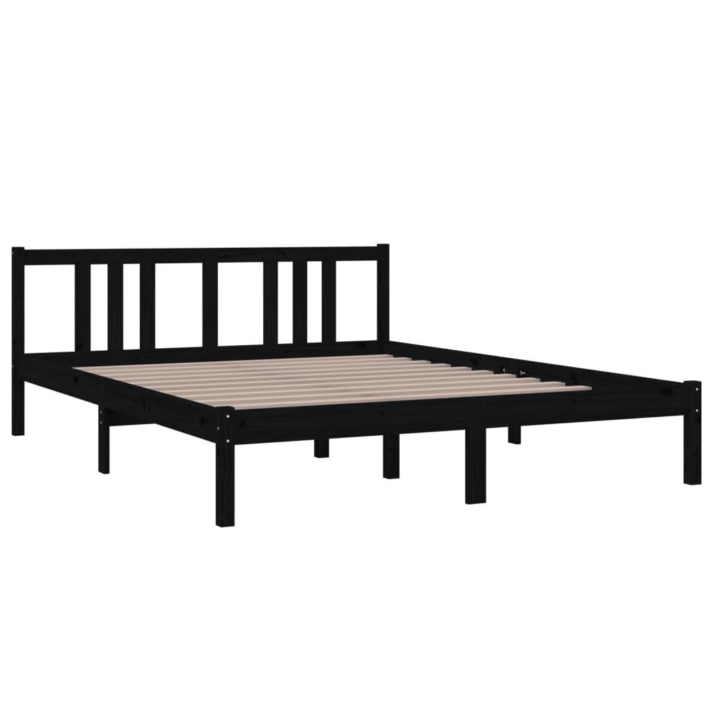 Okvir za krevet od masivnog drva crni 150 x 200 cm veliki