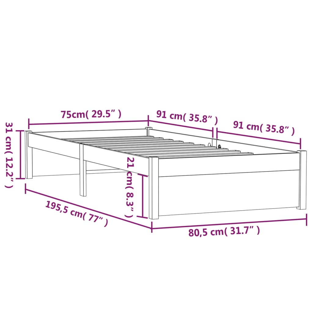 Okvir za krevet od masivnog drva boja meda 75x190 cm mali