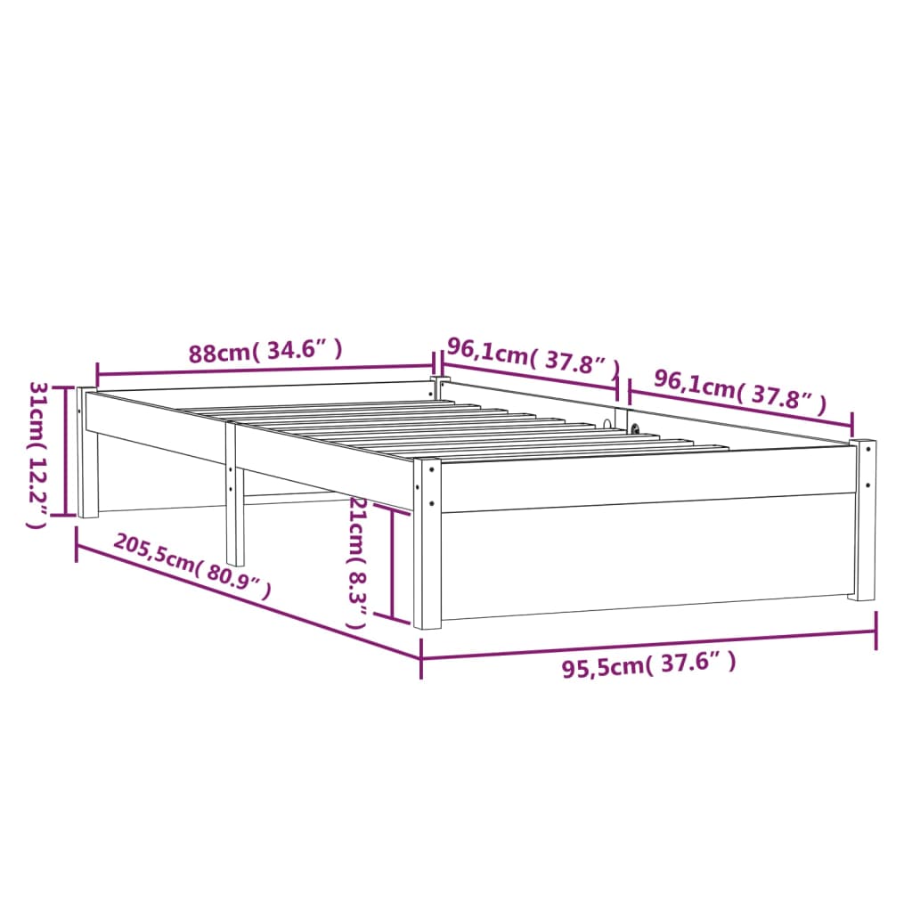 Okvir za krevet od masivnog drva smeđa boja meda 90 x 200 cm