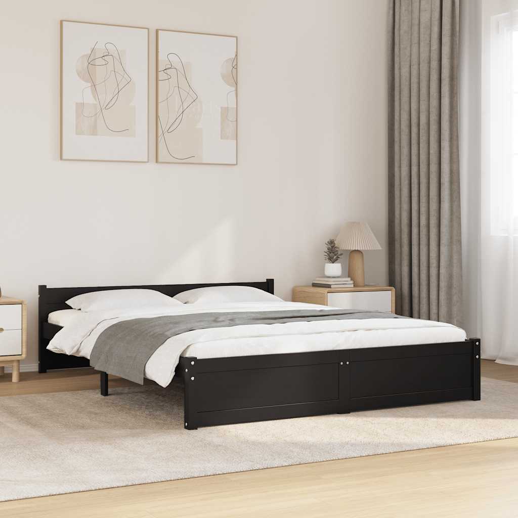 Okvir za krevet od masivnog drva crni 135 x 190 cm bračni