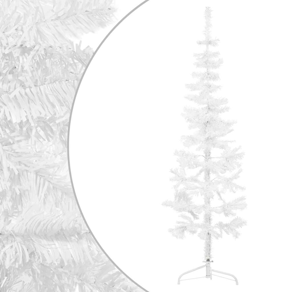 Tanka umjetna polovica božićnog drvca sa stalkom bijela 120 cm